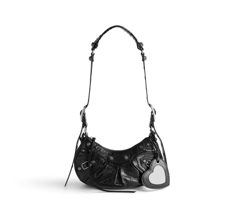 Balenciaga Le Cagole Shoulder Bag XS w/ Cardholder - Black Arena lambskin aged-silver hardware