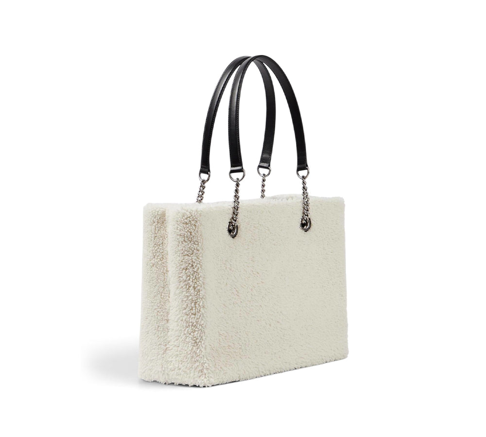 Balenciaga Leather-Trimmed Shearling Tote Bag - White