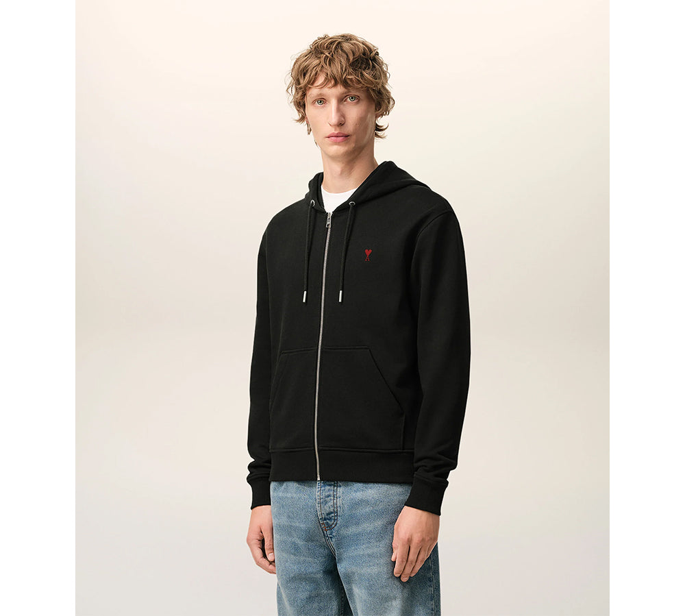 Ami De Coeur Cotton Zipped Hoodie - Black Red