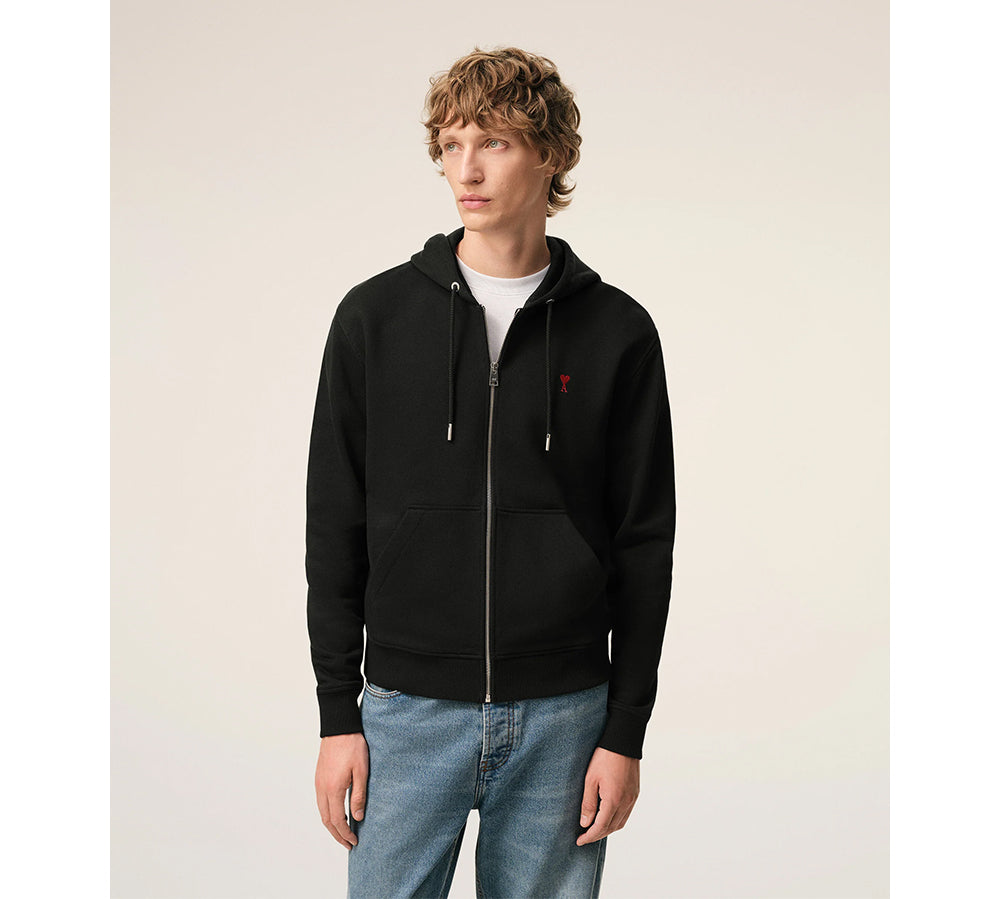 Ami De Coeur Cotton Zipped Hoodie - Black Red