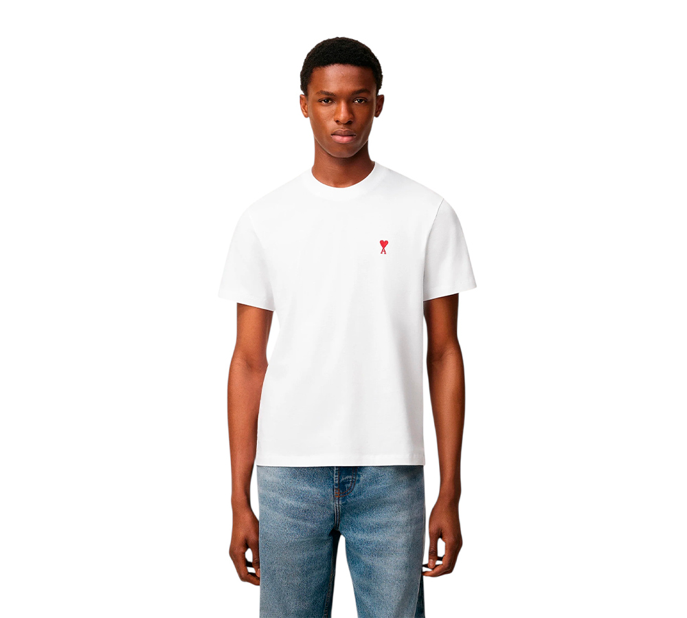 Ami Paris Small Red Ami De Coeur T-shirt- White