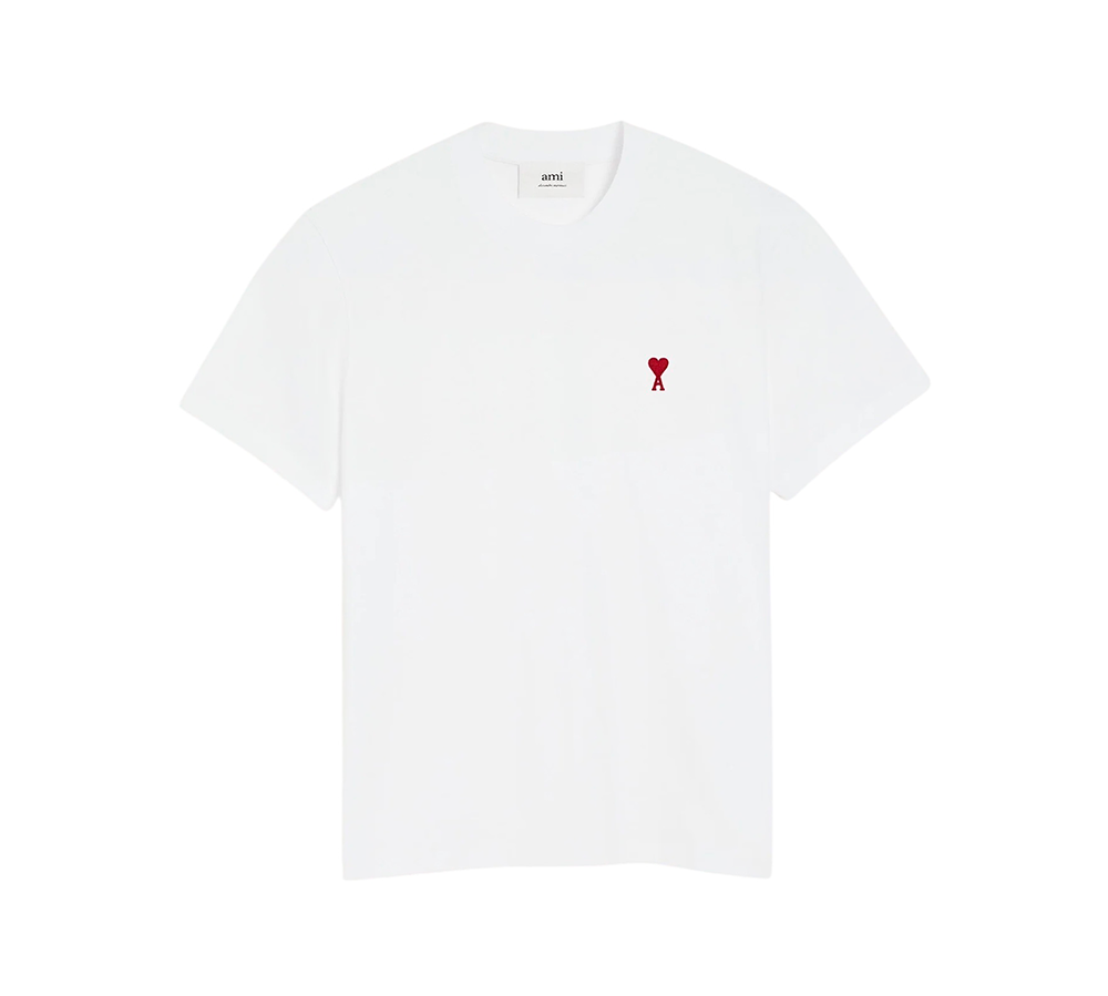 Ami Paris Small Red Ami De Coeur T-shirt- White