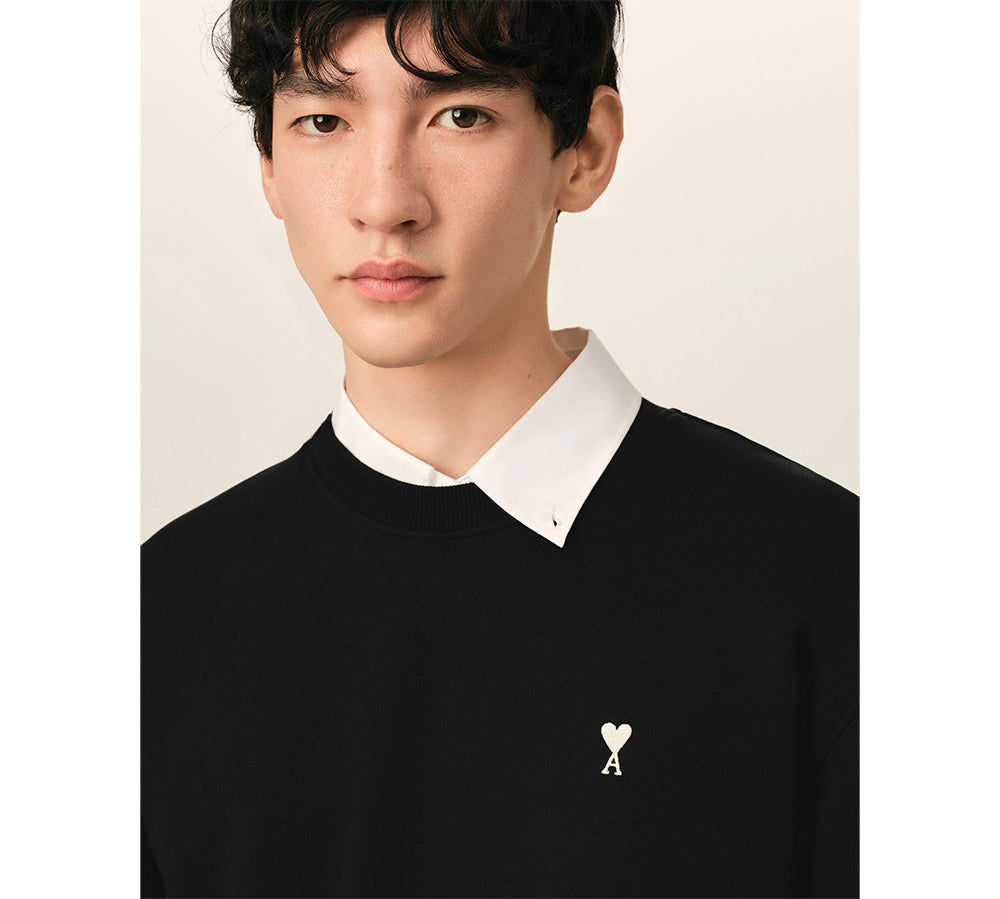 Ami Paris Ami De Coeur Cotton Crewneck - Black