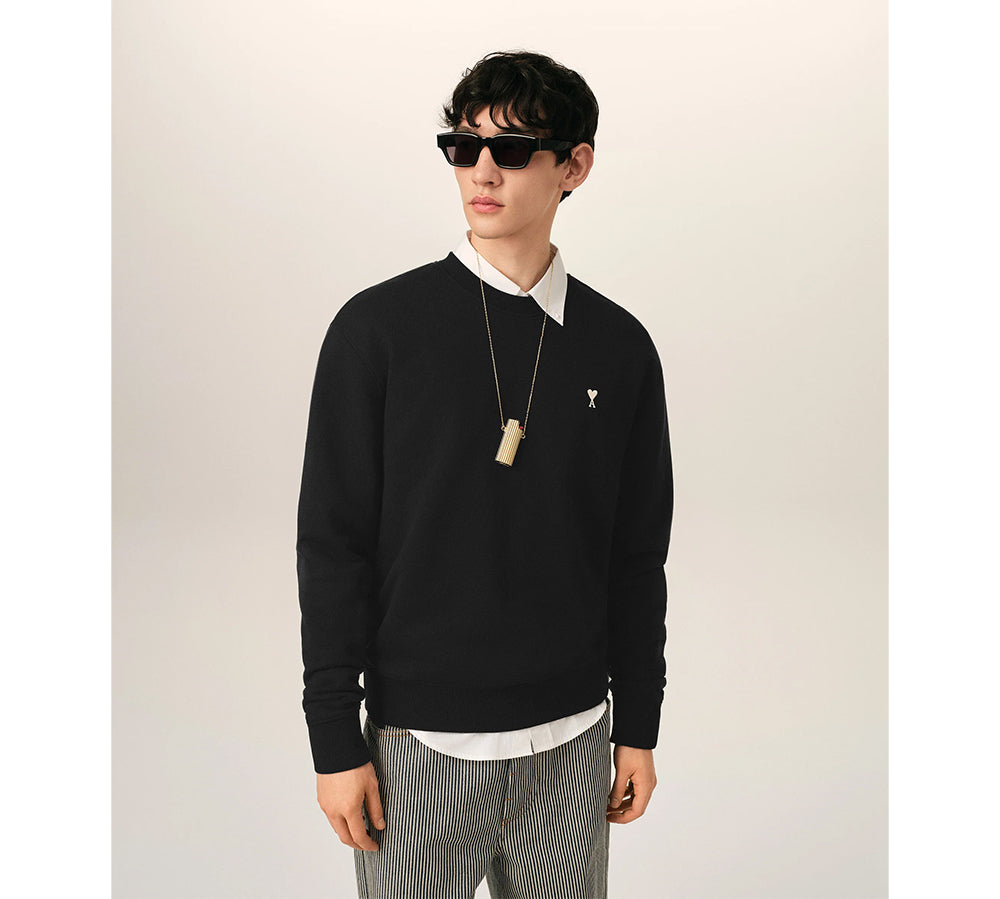 Ami Paris Ami De Coeur Cotton Crewneck - Black