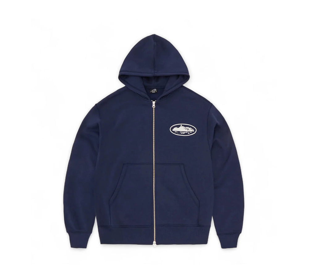 Corteiz Island Puff Print Zip Hoodie - Navy