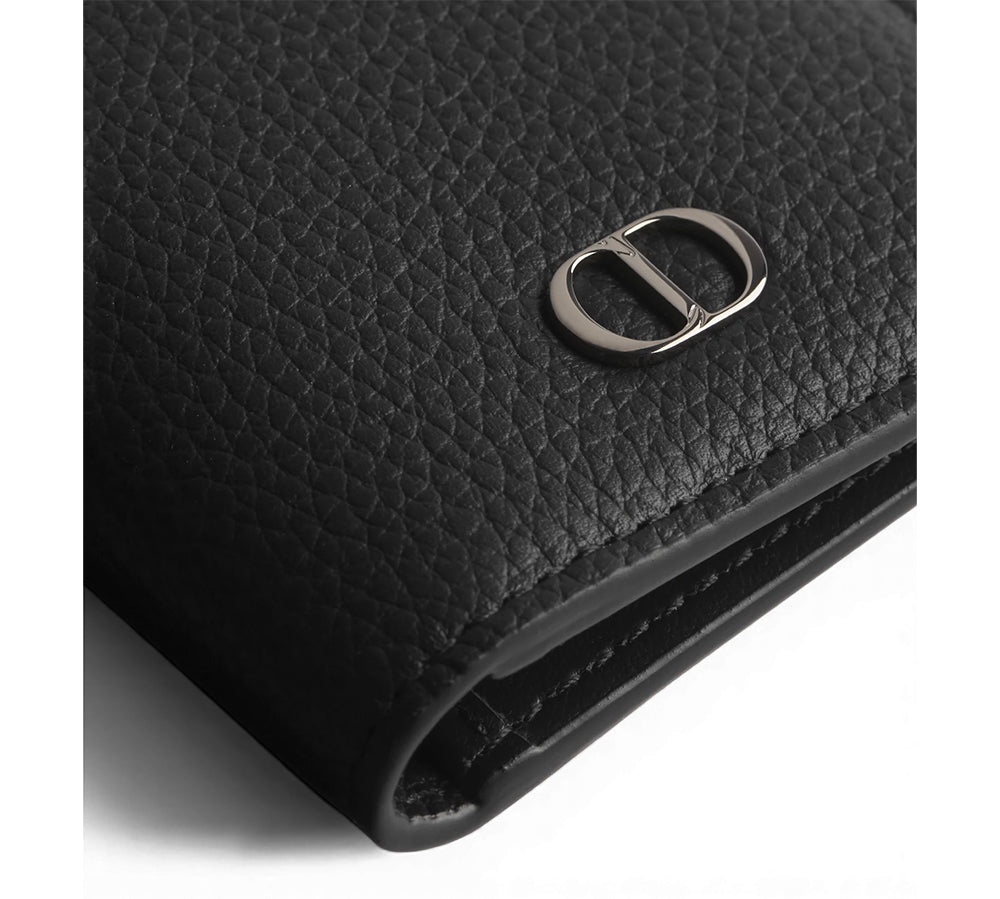 Dior CD Icon Bifold Card Holder - Black Grained Calfskin