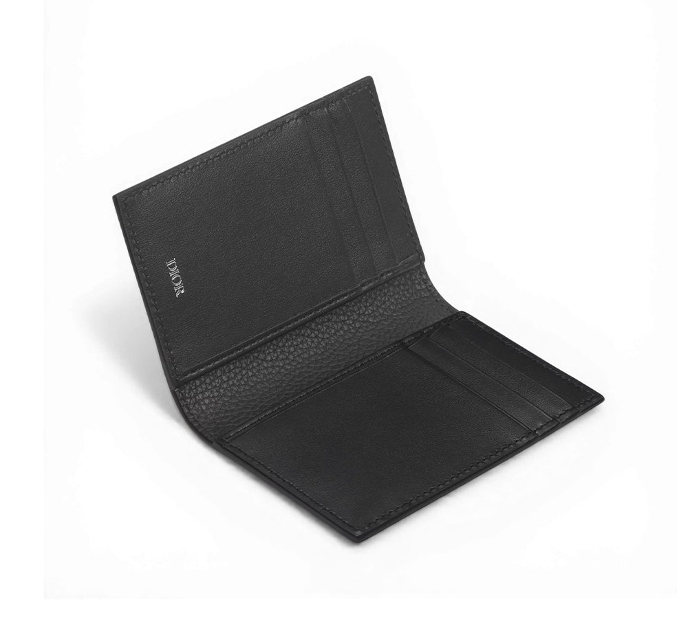 Dior CD Icon Bifold Card Holder - Black Grained Calfskin