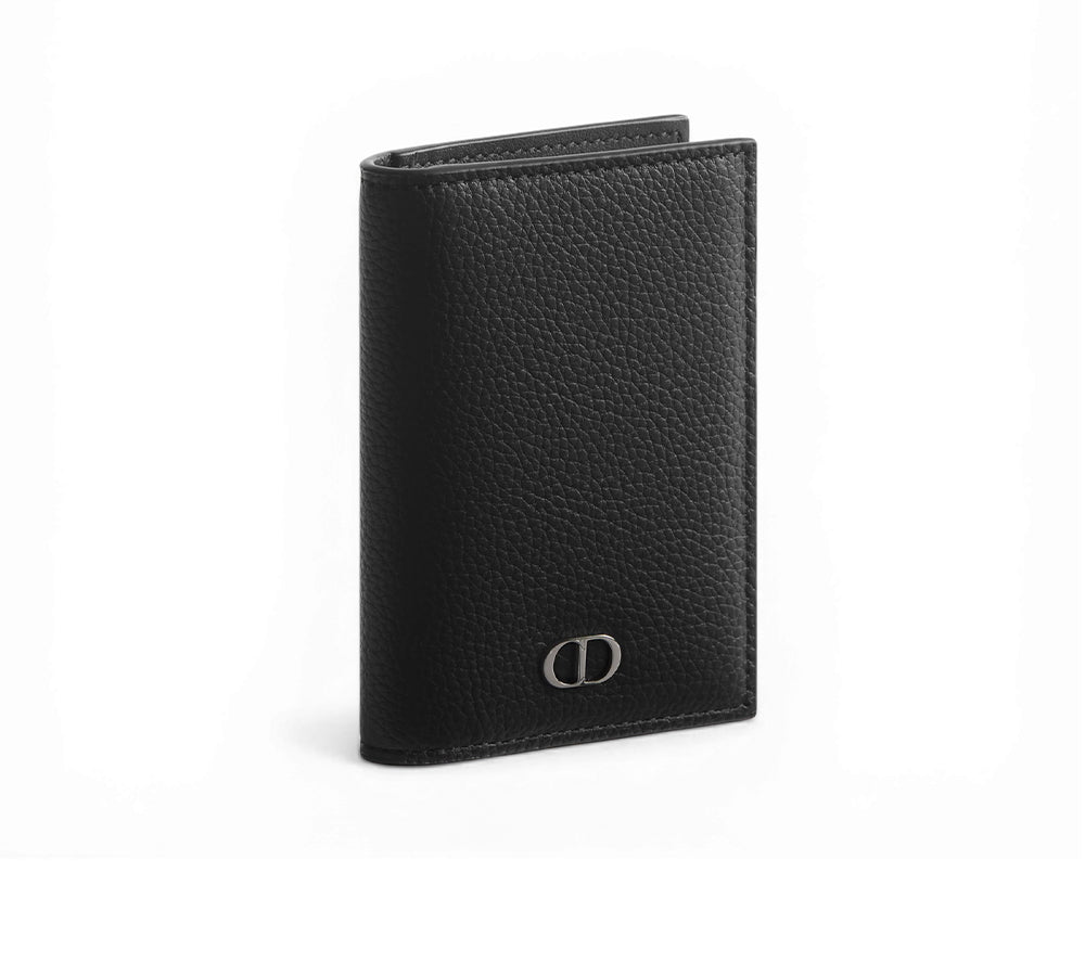 Dior CD Icon Bifold Card Holder - Black Grained Calfskin