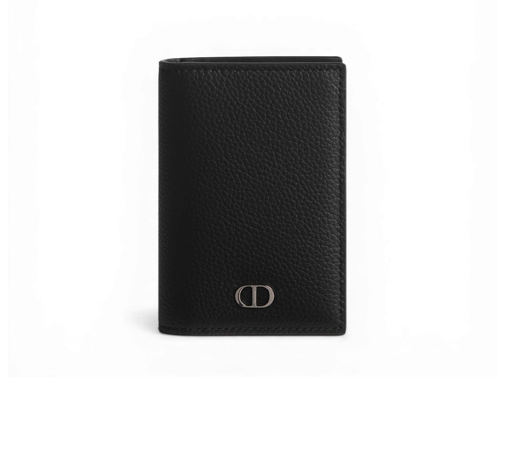 Dior CD Icon Bifold Card Holder - Black Grained Calfskin