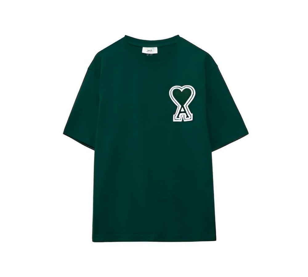 AMI Large Applique A Heart T-Shirt - Green