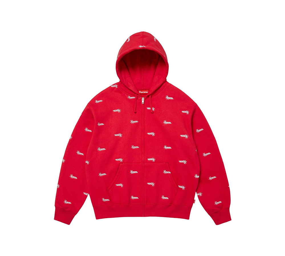Supreme Repeat Script Zip Up Hooded Sweatshirt - Red