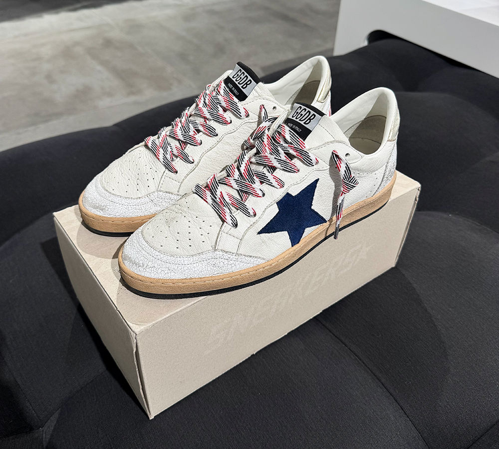 Golden Goose Ball-Star Leather Sneakers White/Twilight Blue (USADO) - 41
