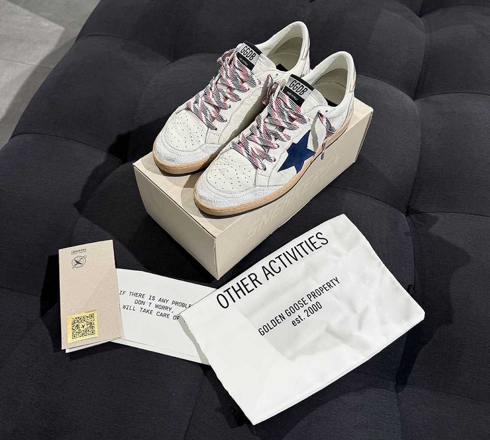 Golden Goose Ball-Star Leather Sneakers White/Twilight Blue (USADO) - 41
