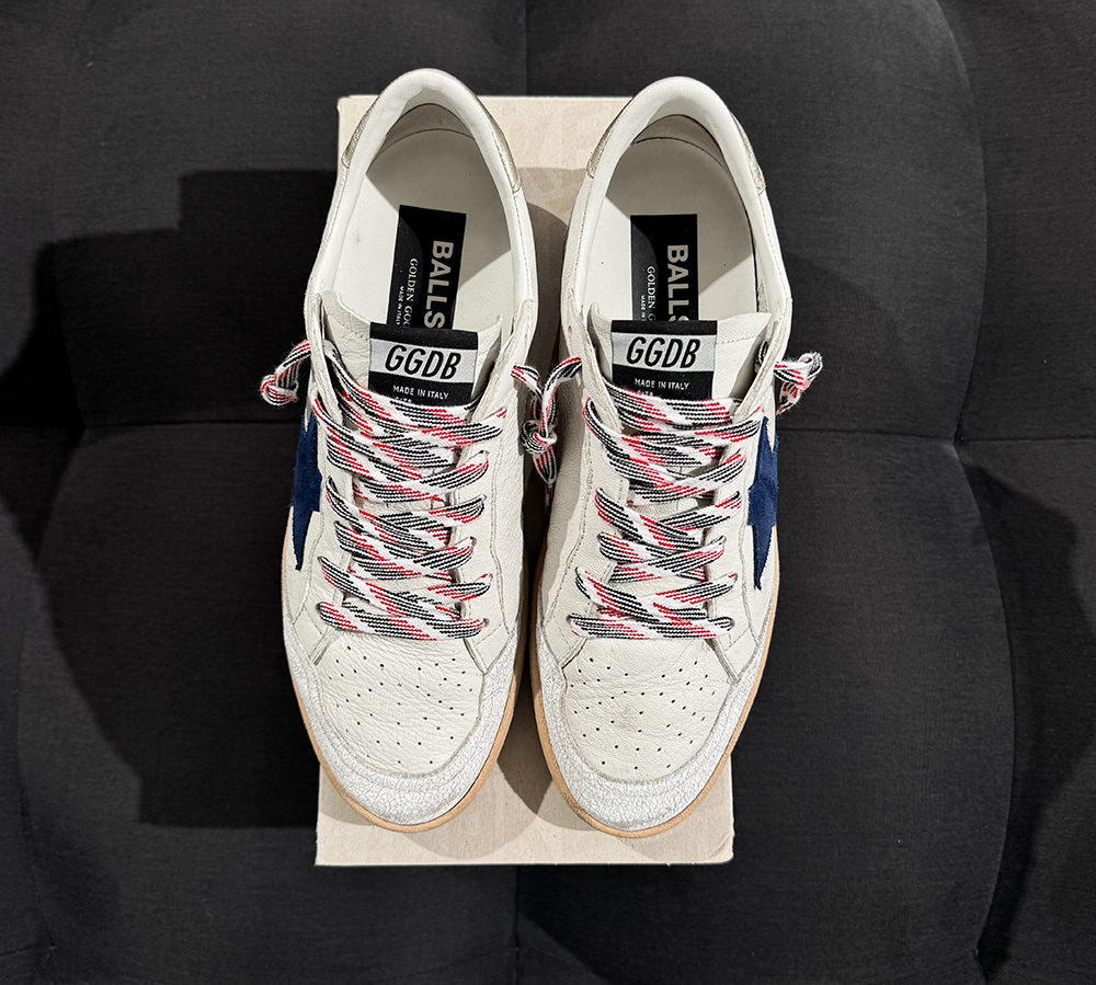 Golden Goose Ball-Star Leather Sneakers White/Twilight Blue (USADO) - 41