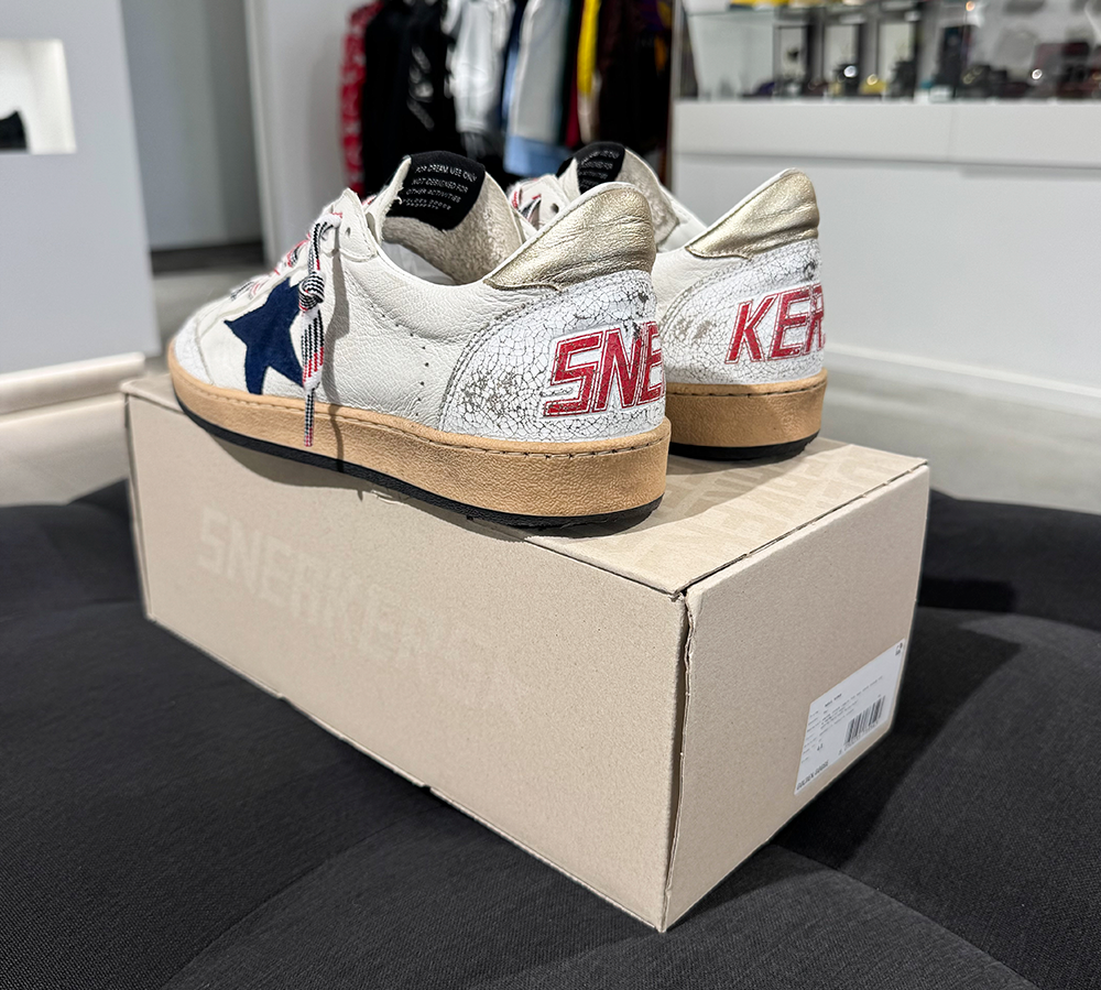 Golden Goose Ball-Star Leather Sneakers White/Twilight Blue (USADO) - 41