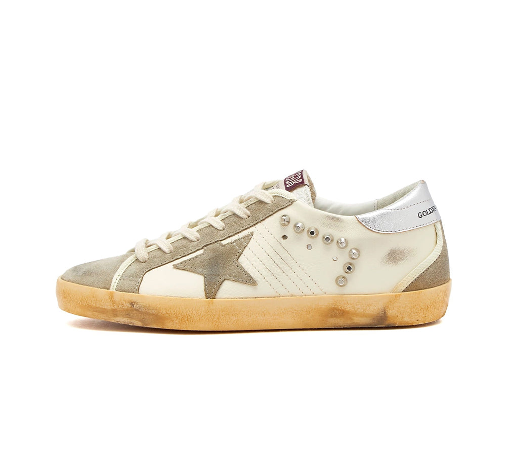 Golden Goose Super-Star - Studded Beige Taupe Silver