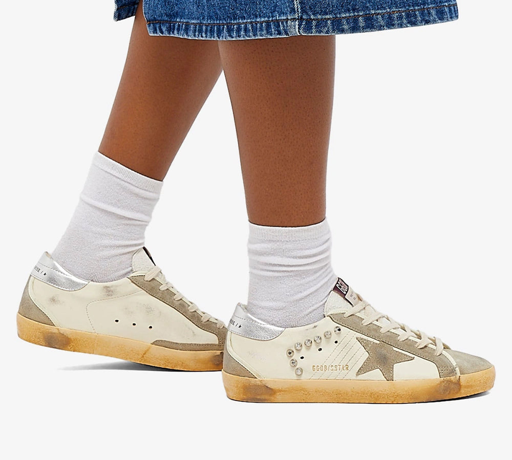 Golden Goose Super-Star - Studded Beige Taupe Silver