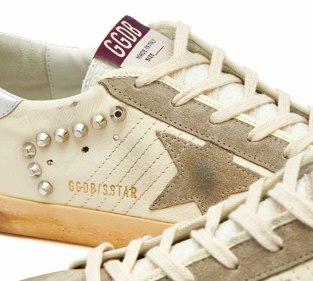 Golden Goose Super-Star - Studded Beige Taupe Silver