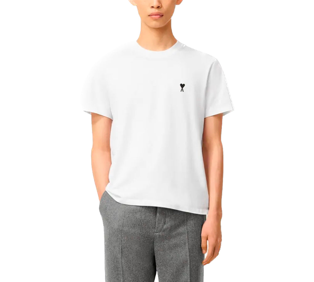 Ami Paris Small Black Ami De Coeur T-shirt- White