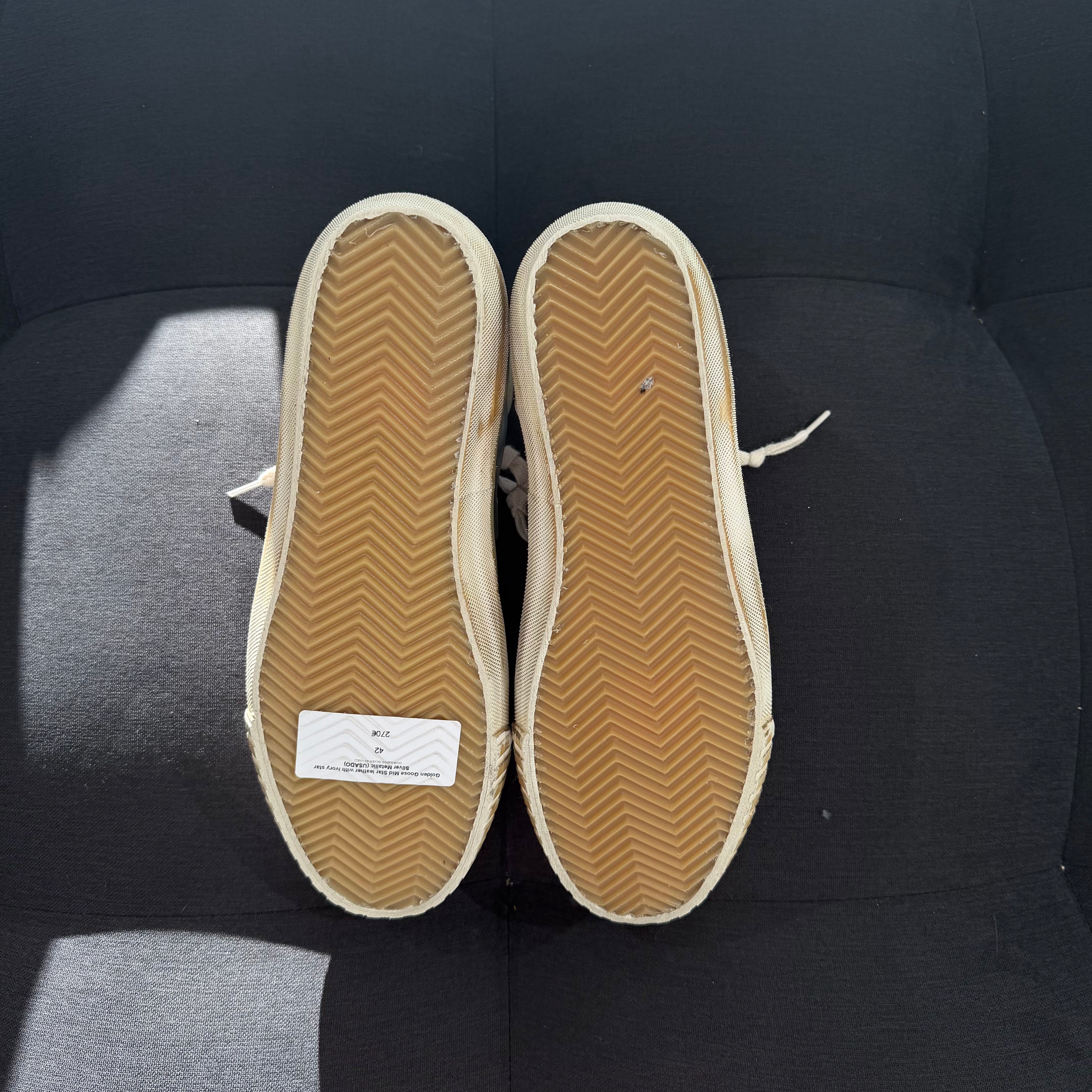 Golden Goose Mid Star leather with ivory star (42) - silver metallic (USADO, caixa suplente)