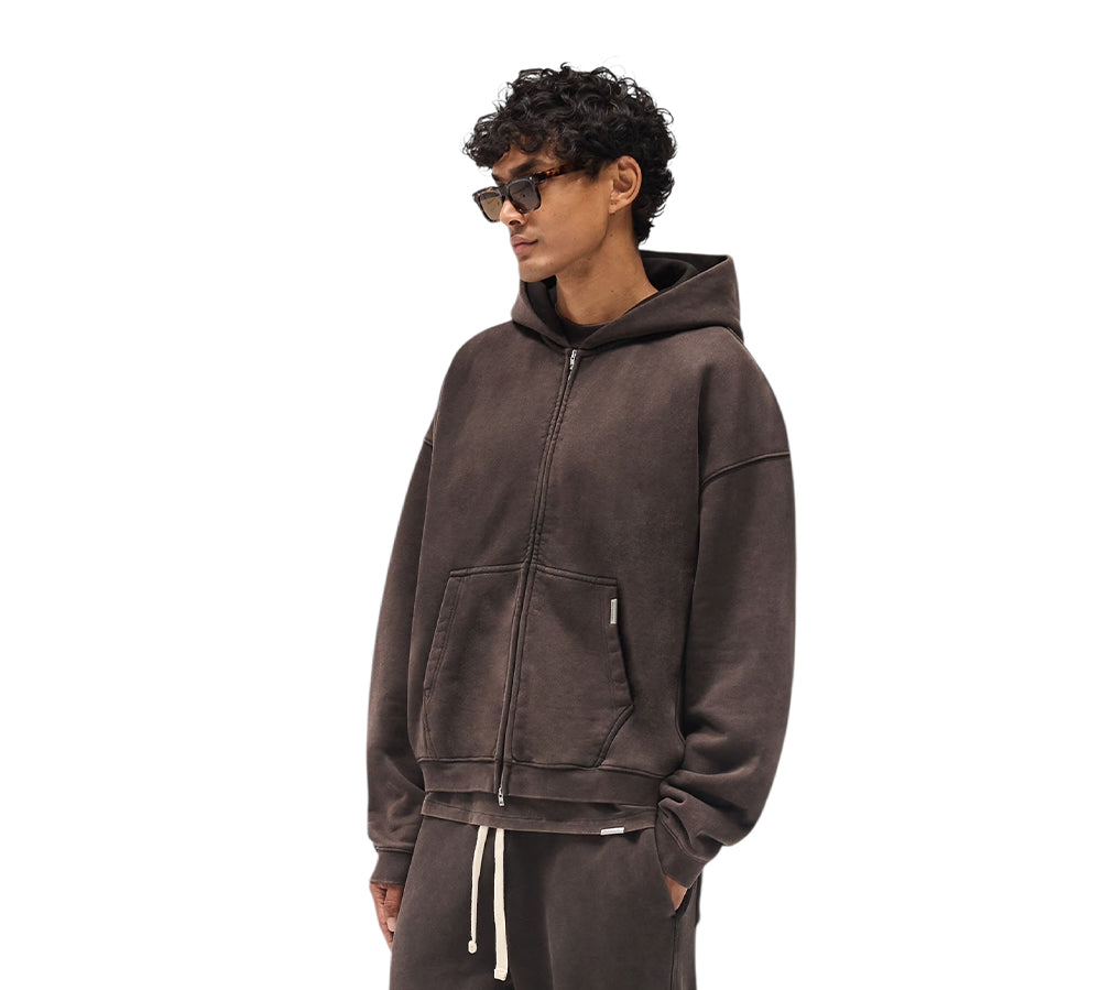 Represent Initial Boxy Zip Through Hoodie - Coffee