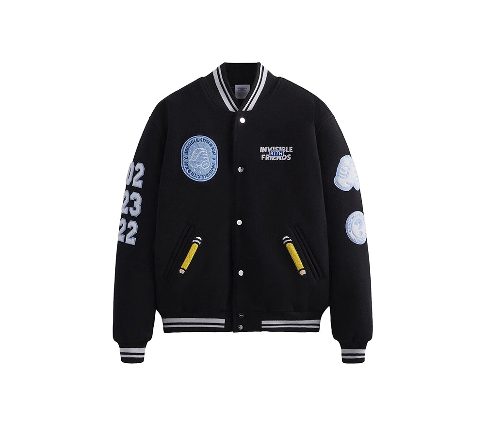 Kith x Invisible Friends Manteco Wool Varsity Jacket - Black