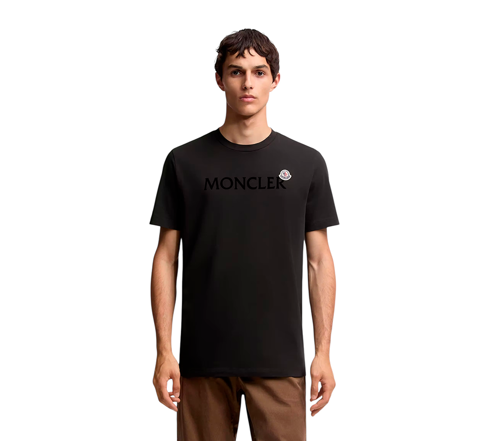 Moncler Flocked Logo Cotton T-Shirt - Black