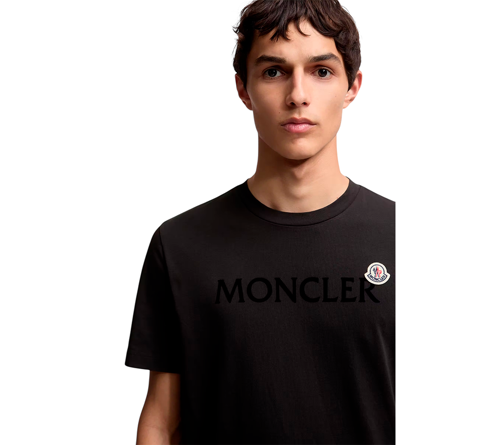 Moncler Flocked Logo Cotton T-Shirt - Black