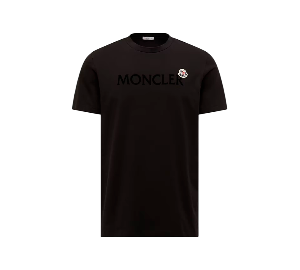 Moncler Flocked Logo Cotton T-Shirt - Black