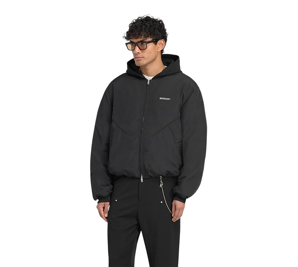 Represent Nylon Hooded Bomber Jacket - Black