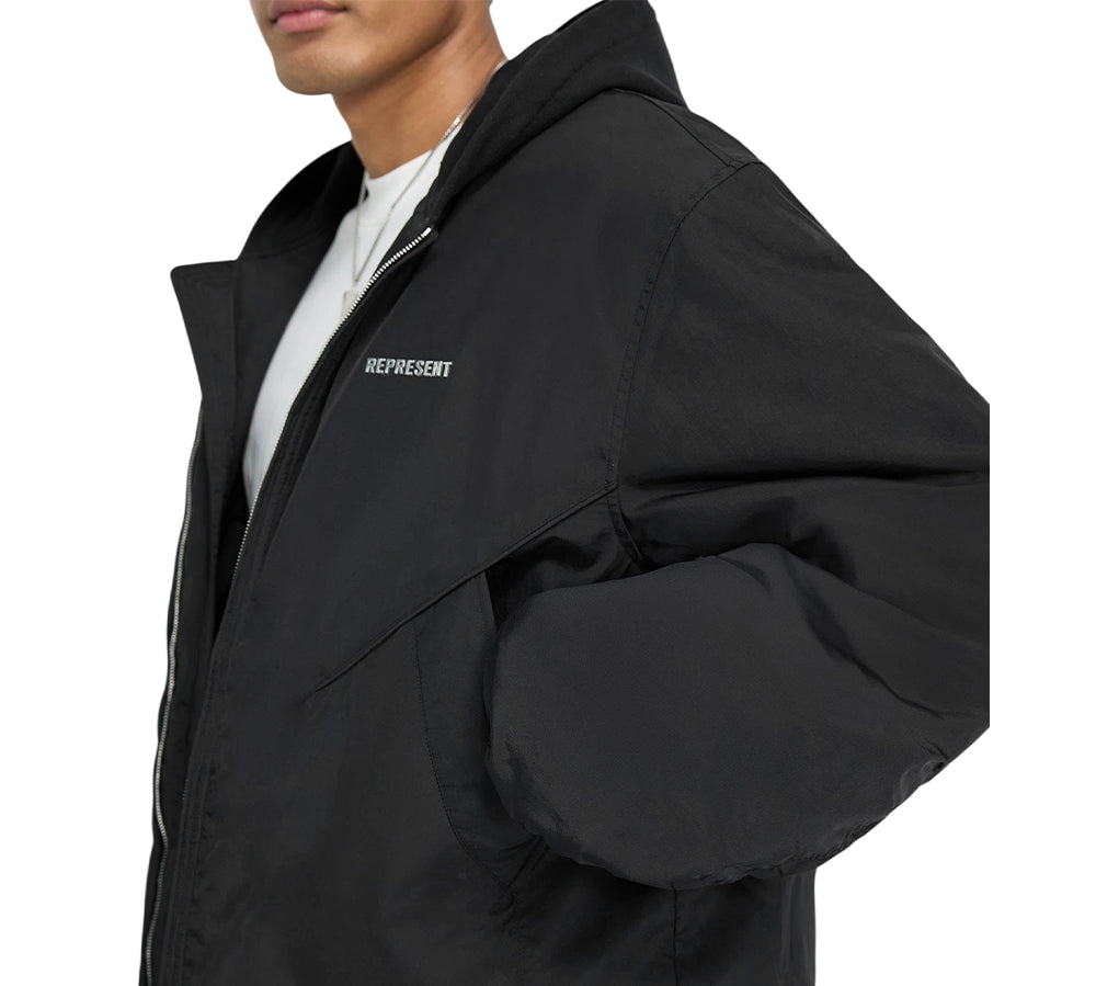 Represent Nylon Hooded Bomber Jacket - Black