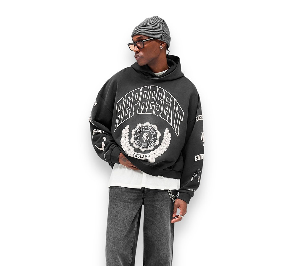 Represent Legacy Crest Hoodie - Stained Black