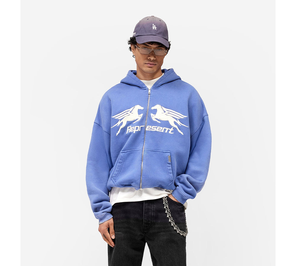 Represent Pegasus Zip Through Hoodie - Indigo