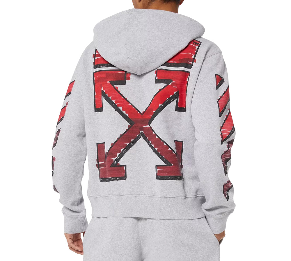 OFF-WHITE Marker Hoodie - Grey/Red