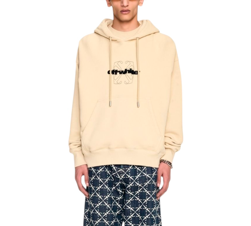 Off-White flocked-logo Hoodie - Beige