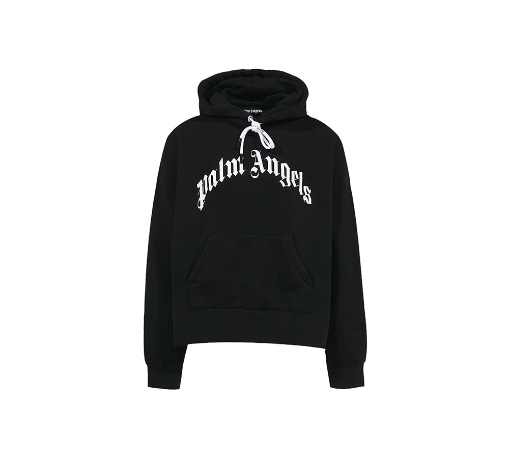 PALM ANGELS CURVED LOGO HOODIE - BLACK/WHITE