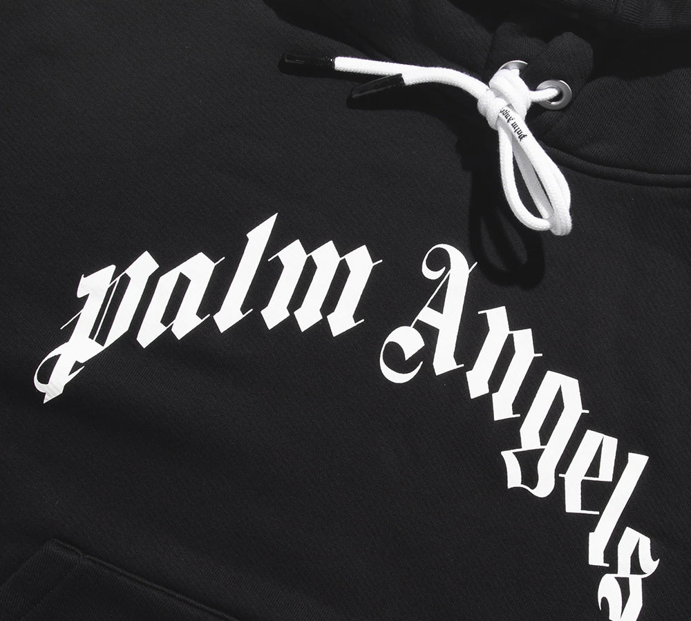 PALM ANGELS CURVED LOGO HOODIE - BLACK/WHITE