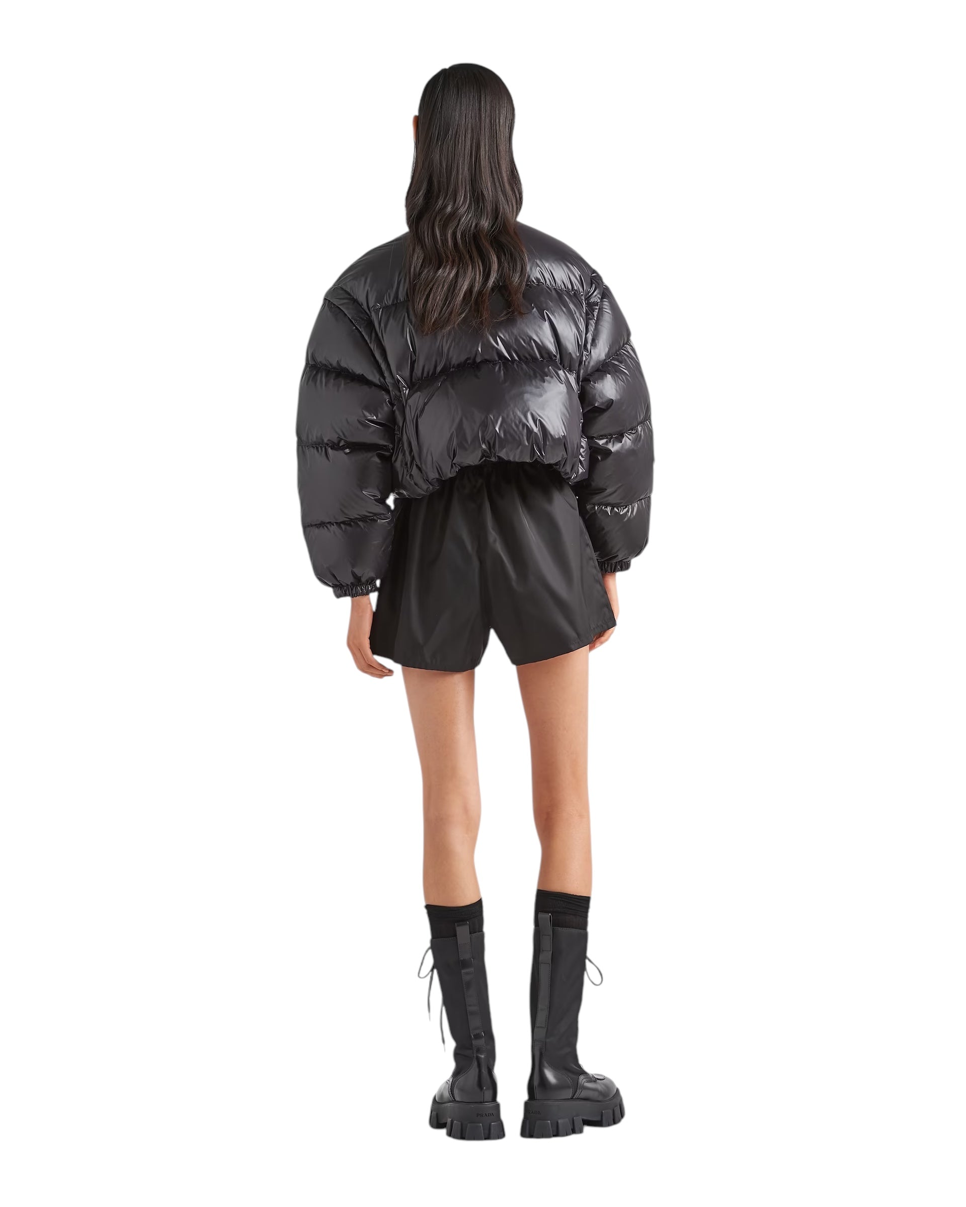 Prada Re-Nylon cropped convertible down jacket (USED) - Black