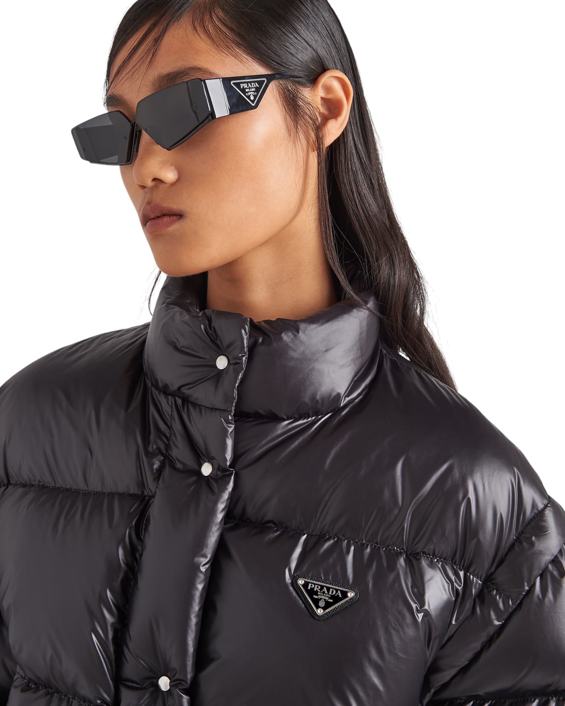 Prada Re-Nylon cropped convertible down jacket (USED) - Black