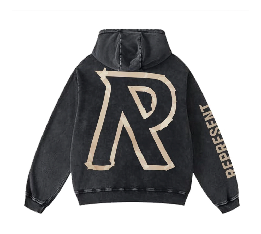 Represent Masking Tape Initial Hoodie - Stained Black