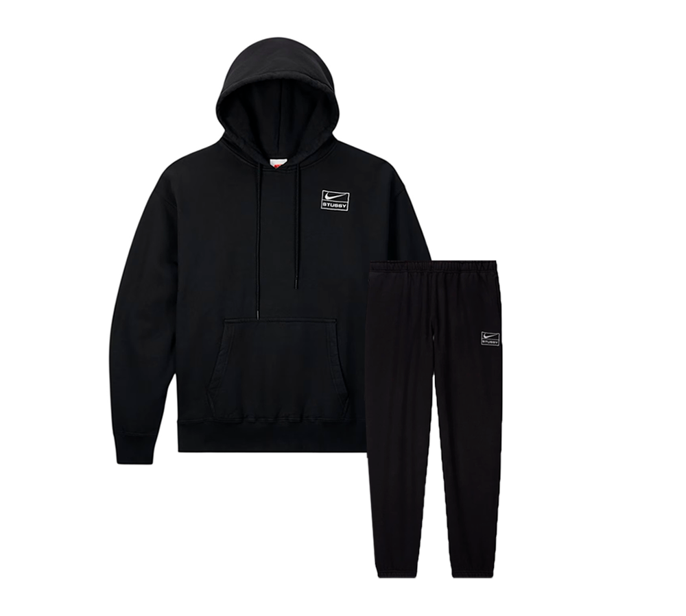 Stussy x Nike Stone Washed Fleece Set - Black (Hoodie + Sweatpants)