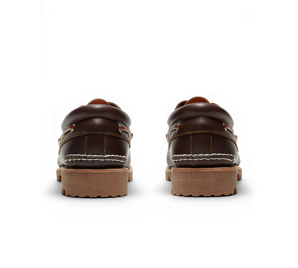 Timberland® 3-Eye Lug Handsewn Boat Shoe - Brown Full-Grain Leather