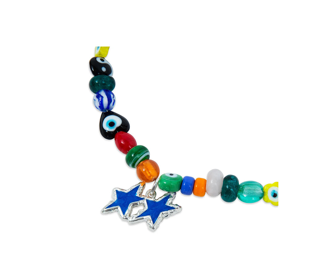 TwoJeys ★★™ Blue Melted Stars Necklace - 12 microns silver plated chain w/ Stained-glass beads