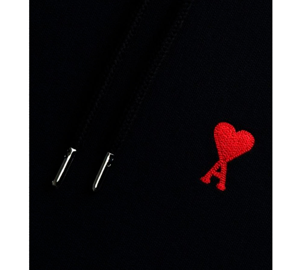 Ami Paris Small Red Ami De Coeur Hoodie - Black