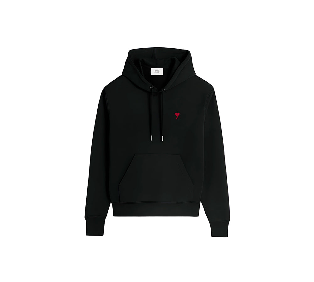 Ami Paris Small Red Ami De Coeur Hoodie - Black