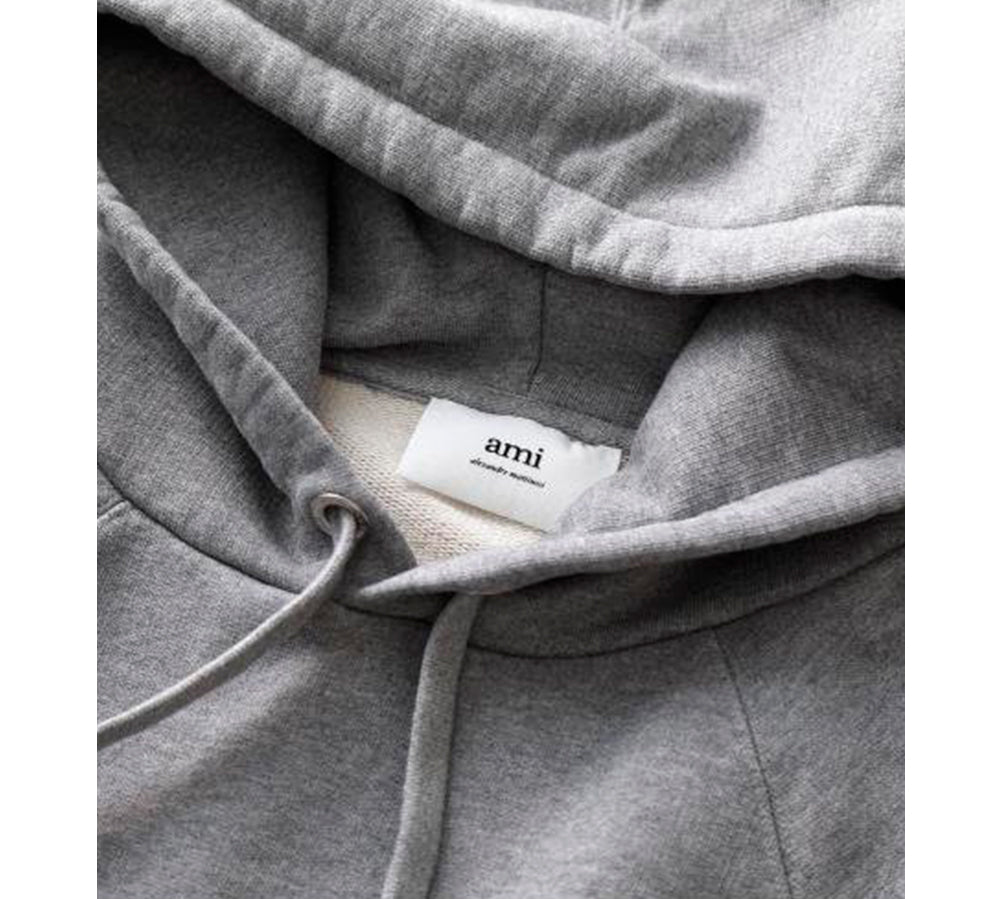 Ami Paris Small Red Ami De Coeur Hoodie - Heather Grey