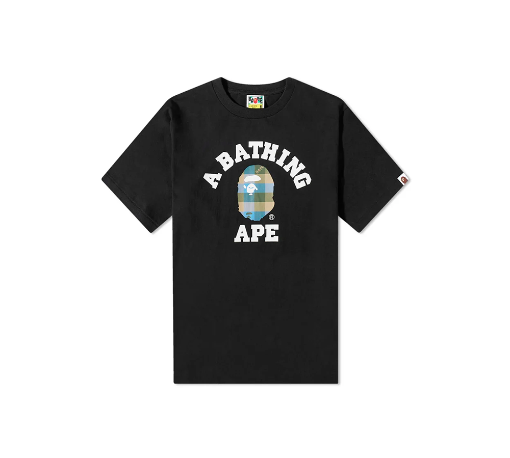 A Bathing Ape Block Check College T-Shirt C - Black & Beige