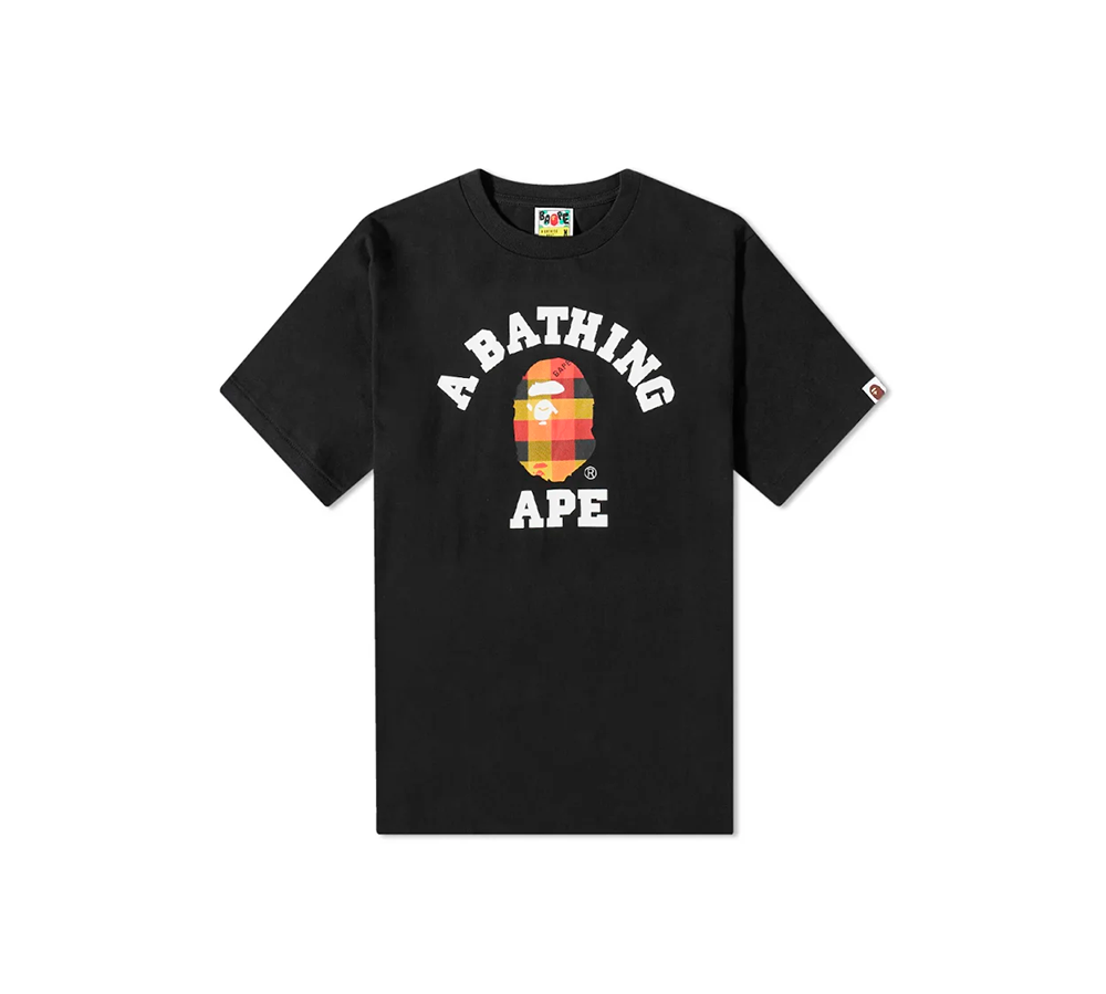 A Bathing Ape Block Check College T-Shirt C - Black & Red