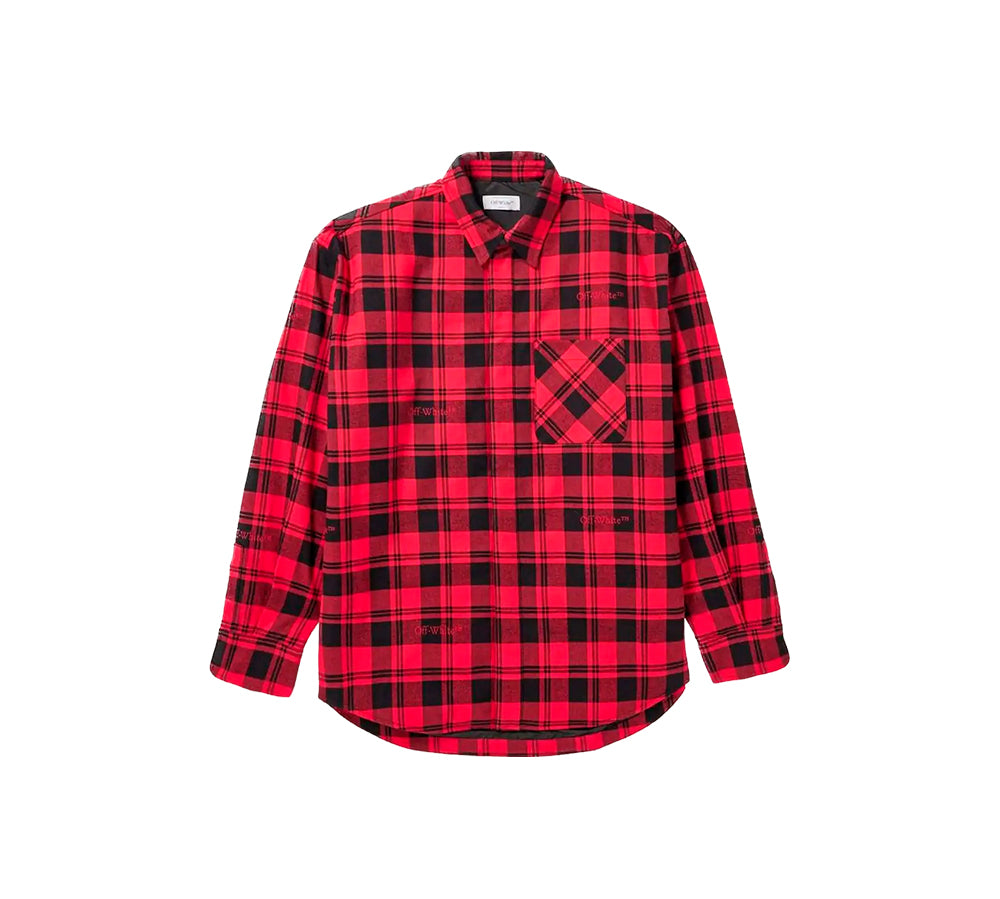 OFF-WHITE CHECK FLANN PADDED SHIRT - RED