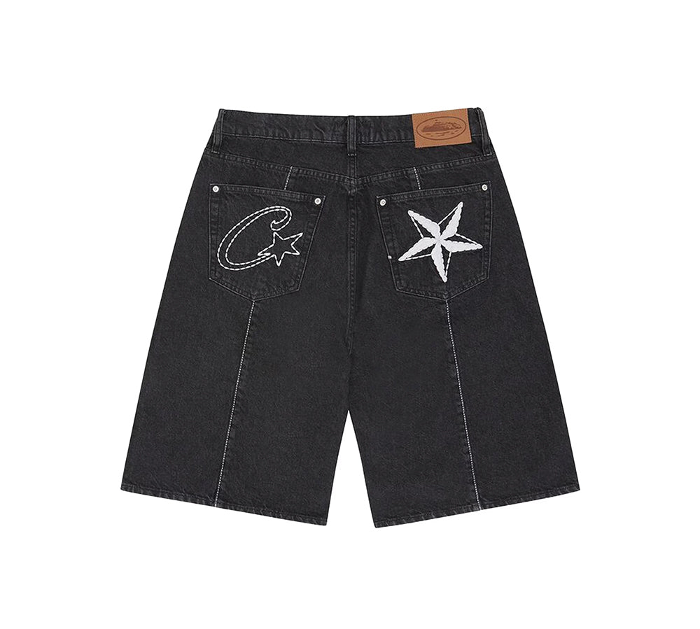 Corteiz C-Star Denim Shorts - BLACK